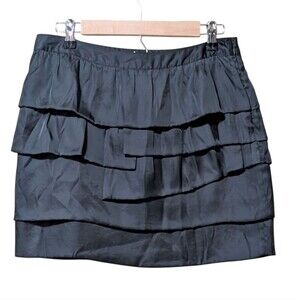 The Limited Black ruffle satin A-line mini skirt flirty whimsical fairy witchy 6